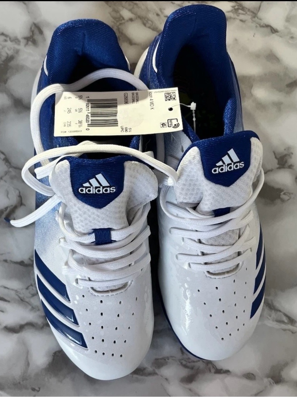 Adidas Icon 4 MD Youth Baseball Cleats Size 6 White Royal Blue New With Tags